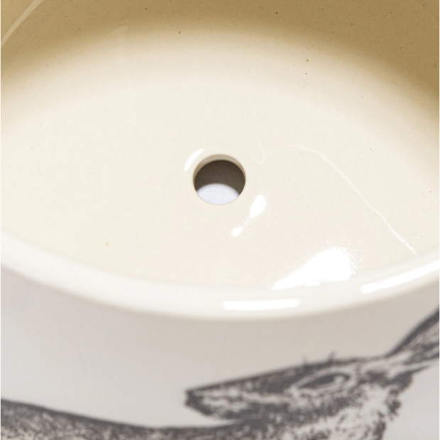 Stoneware Planter w/ Rabbits & Scalloped Saucer
