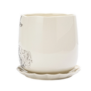 Stoneware Planter w/ Rabbits & Scalloped Saucer