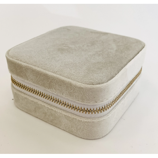 Eloise Velvet Travel Jewelry Box Organizer with Mirror - Pearl