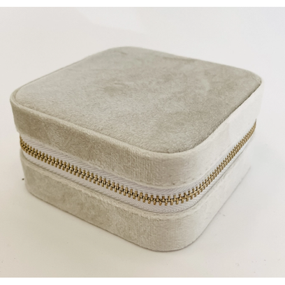 Eloise Velvet Travel Jewelry Box Organizer with Mirror - Pearl