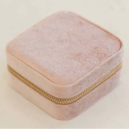 Eloise Velvet Travel Jewelry Box Organizer with Mirror - Rose Quartz