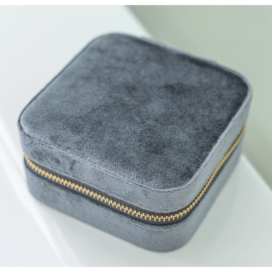 Eloise Velvet Travel Jewelry Box Organizer with Mirror - Sterling Grey