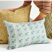 Chowk Celadon Linen Pillow - 14" x 22"
