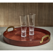 Aspen Leather with Brass Handles Round Tray - Large