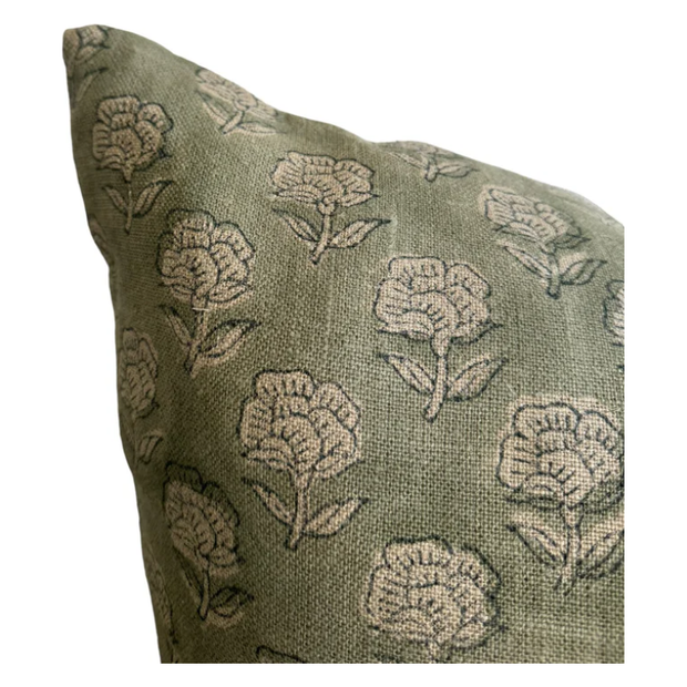 20" x 20" Designer Bandon Floral Linen Pillow in Sage Green