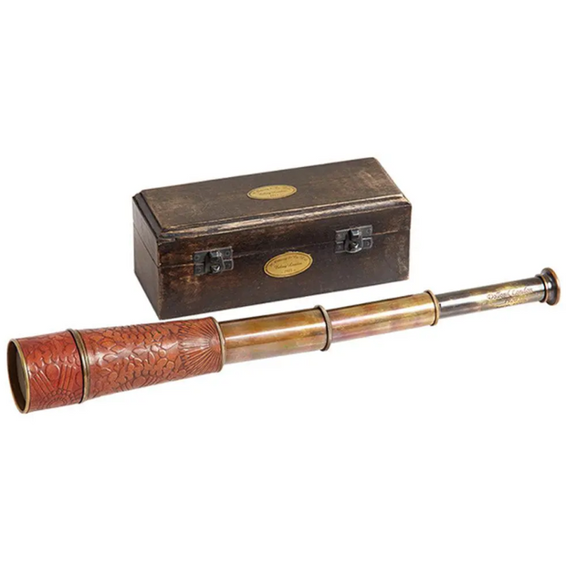 Telescope W/Leather Detail & Inlaid Wood