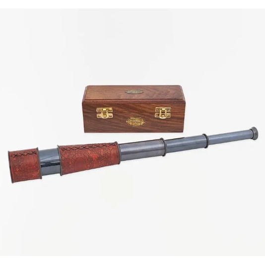 Telescope W/Leather Detail & Inlaid Wood