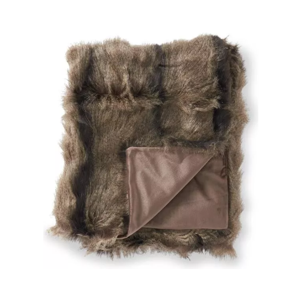 Brown & Black Striped Faux Fur Throw