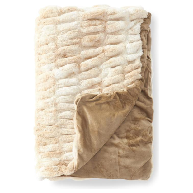 Ribbed Faux Fur Throw - Cream & Tan