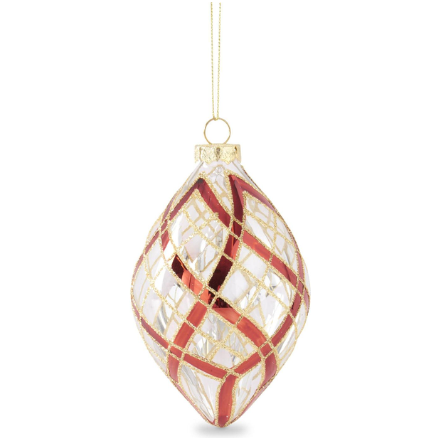 Clear Glass Ornament w/Glittered Red & Gold Plaid