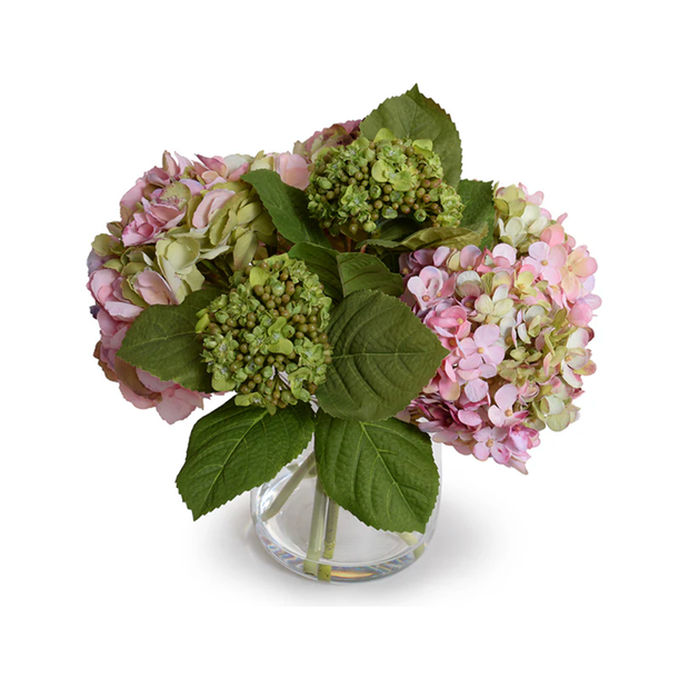 Pink Hydrangea Arrangement in Glass 12"H