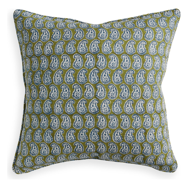 Simrane Moss Azure Linen Cushion