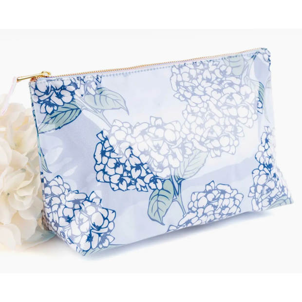 Hydrangea Stem Clear Coated Travel Cosmetic Case