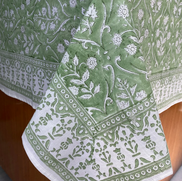 Pear Green Hand Block Print Cotton Tablecloth