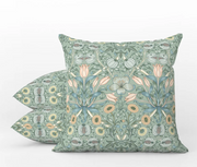 Duck Egg Sage Floral Outdoor Pillow