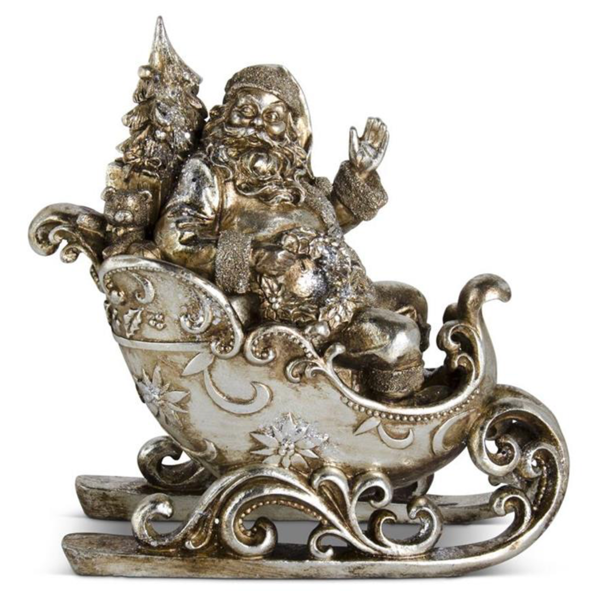 12.5 in. Antique Silver Santa in Sleigh