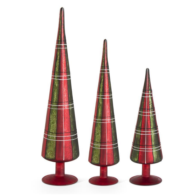 Red & Green Tartan Glass Trees