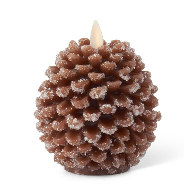 Brown Snowy Pinecone Luminara Indoor Candle