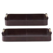 Brown Leather Trays with Gold Handles