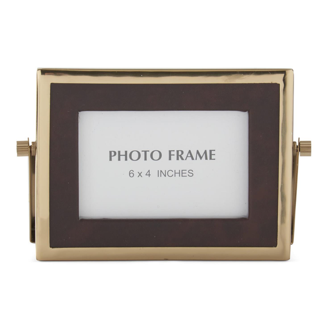 Brown Vegan Leather/ Gold Photo Frame