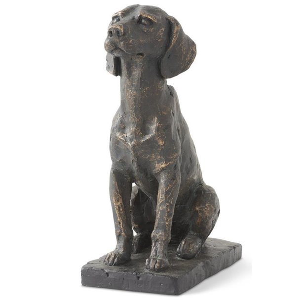 11 in. Resin Patina Sitting Dog On Black Base