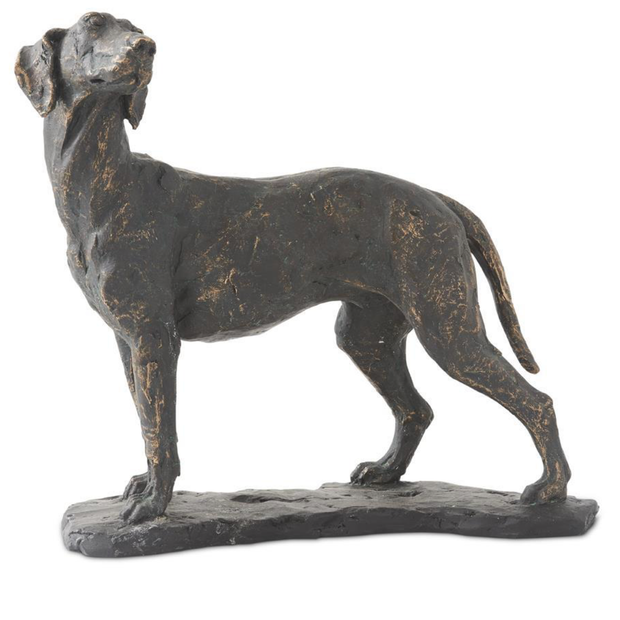 11 in. Resin Patina Standing Dog On Black Base