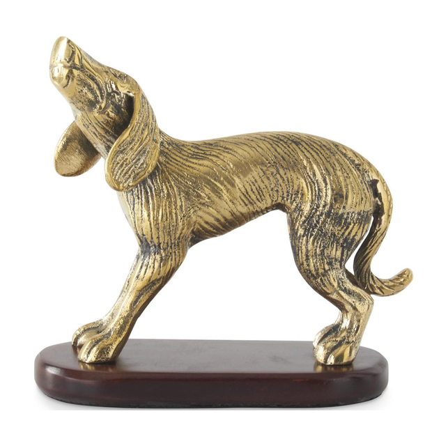 6.5 in Brass Dog on Mango Wood Base
