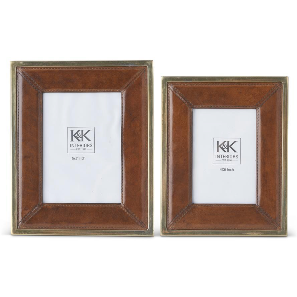 Brown Leather Gold Metal Trimmed Frames