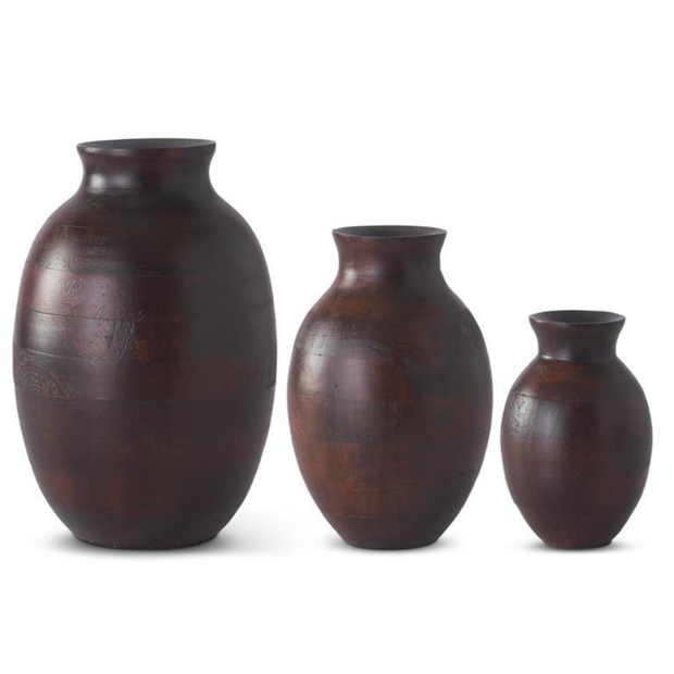 Dark Mango Wood Pot Bellied Vase
