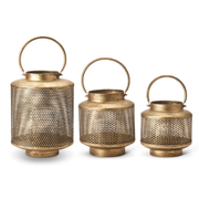 Gold Metal Mesh Lanterns w/ Glass