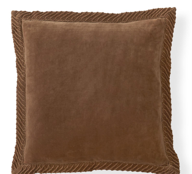 20 inch Cotton Velvet Brown Pillow w/ Flange