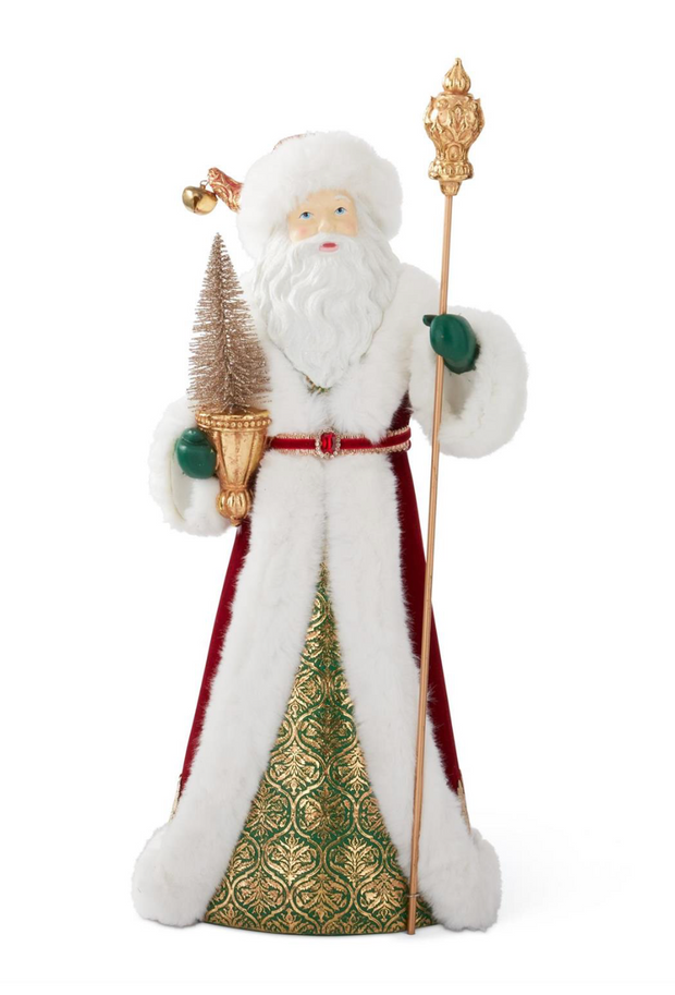 21 Inch Burgundy & Green Santa w/ Gold Glittered Tree