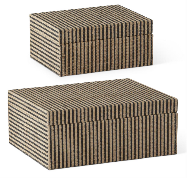 Black & Natural Rattan Striped Boxes