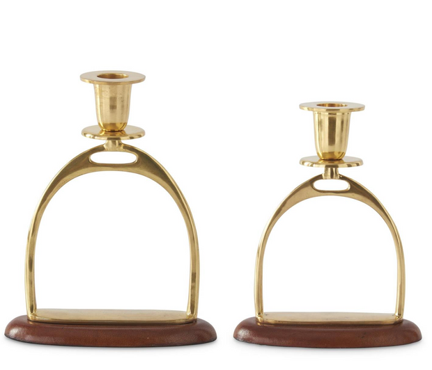 Brown & Brass Leather Taper Candleholders