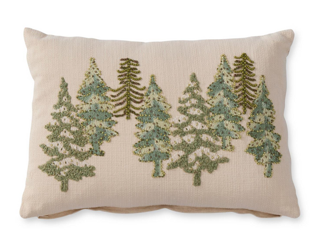 Cream Linen Lumbar w/ Beaded Christmas Tree Pillow