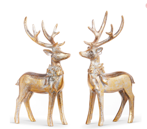 7" Aged Gold Deer with Bow