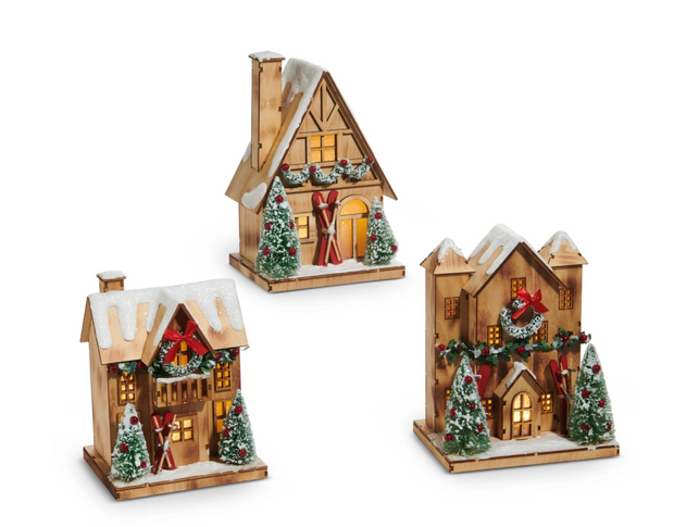 9" Lighted Lodge Houses