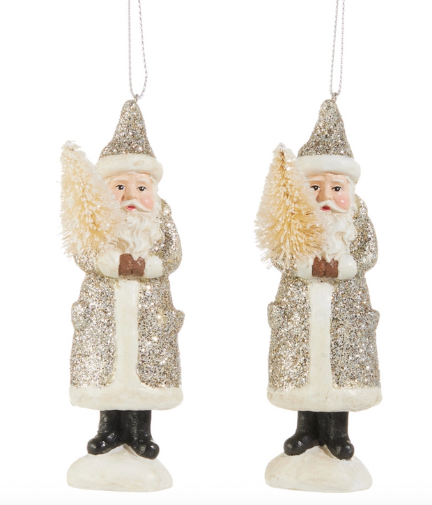 Silver and Gold Glitter Santa Ornaments