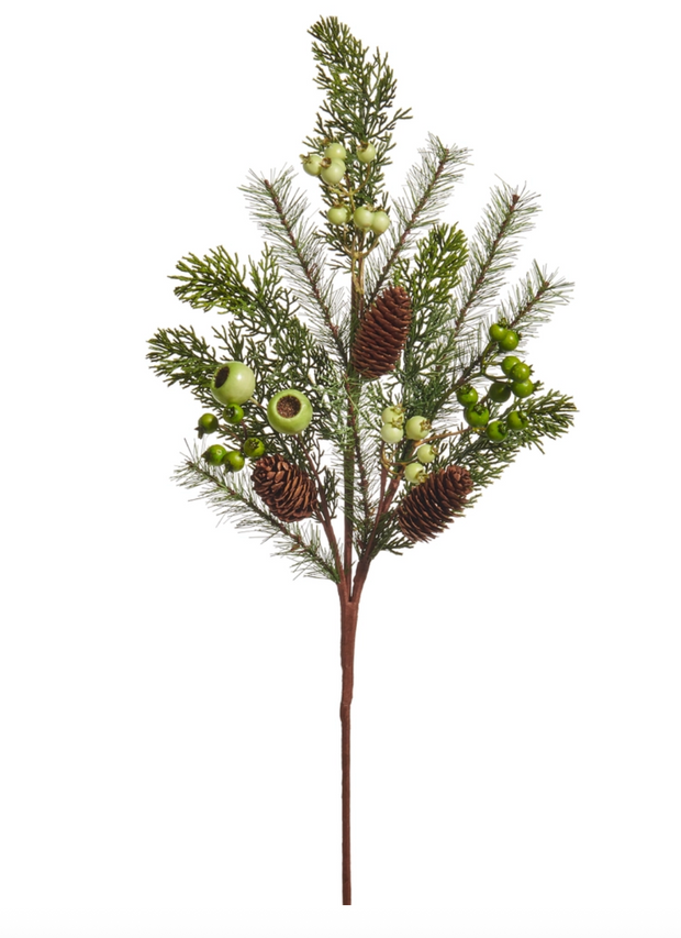 28" Mixed Green Berry and Pine Spray