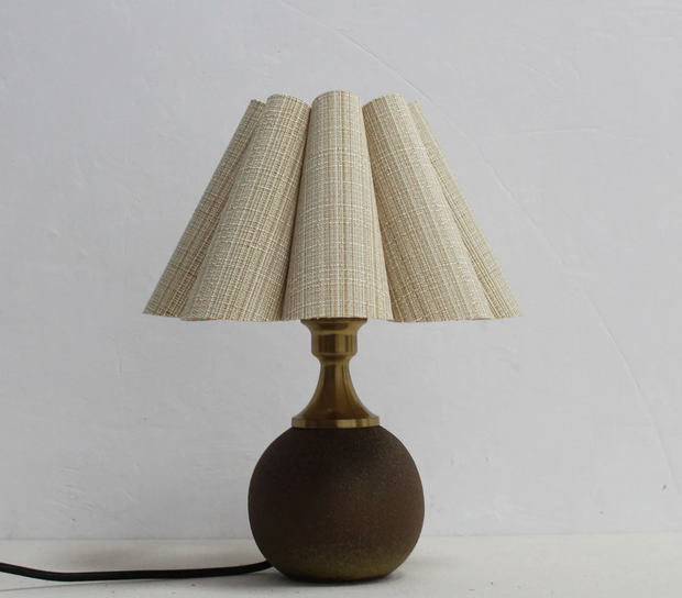 Scalloped Khaki Striped Brown Mini Lamp