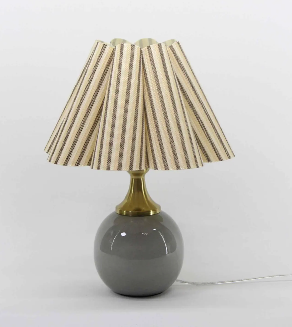 Khaki Stripes Fabric Mini Lamp with Ceramic Base