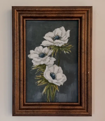 Antique Style Framed Print- White Floral