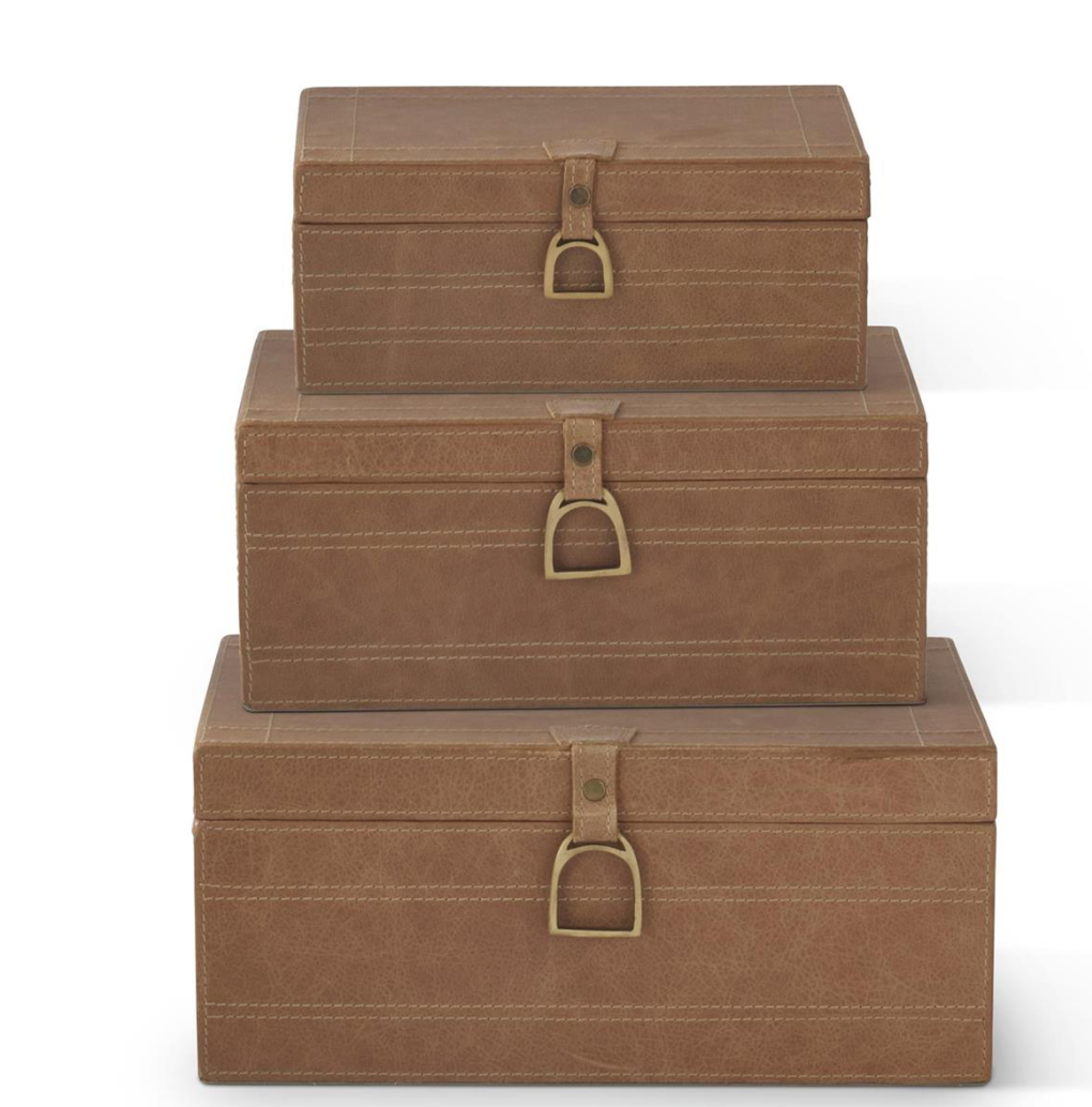 Tan Leather Suede Lined Box w/ Stirrup Latch