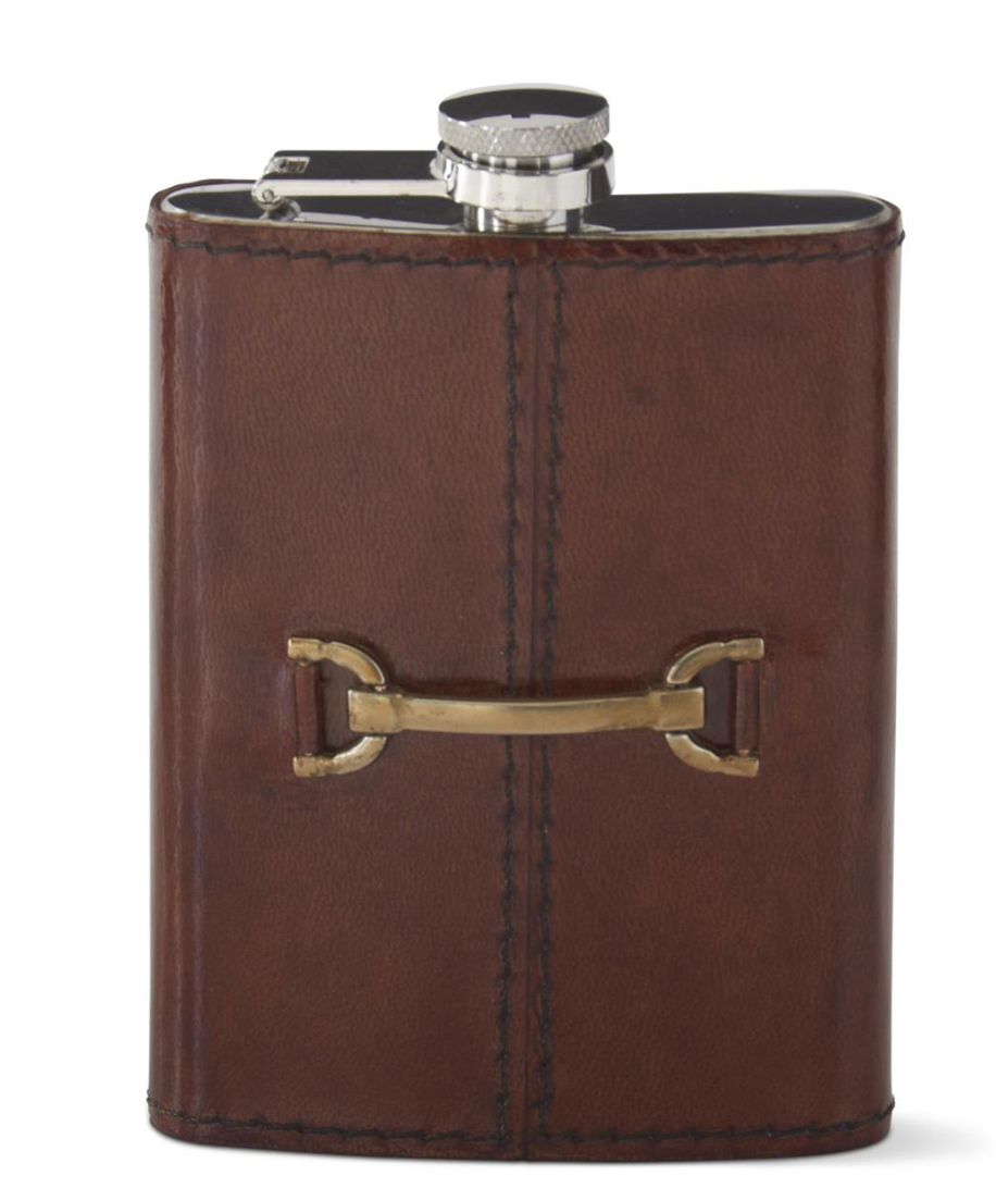 Brown Leather Flask with Horse Bit