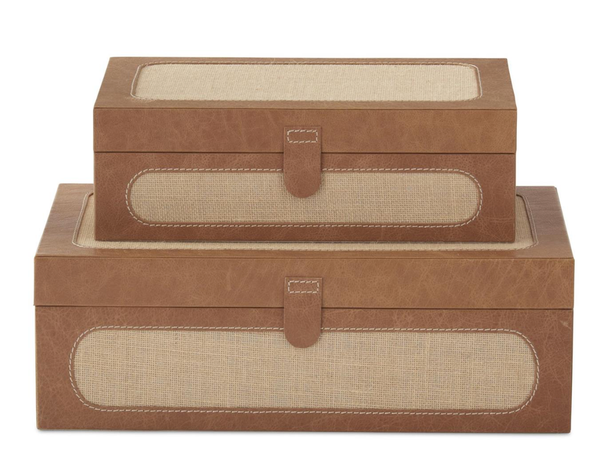 Woven Tan & Leather Hinged Box