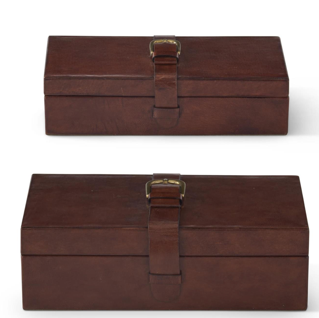 Brown Leather Box with Brass Buckle