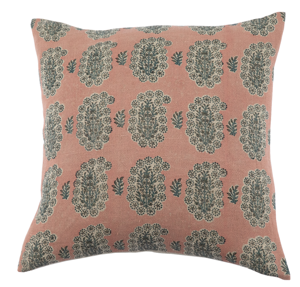 Cefalu Orchid Hand Block-Printed Linen Pillow