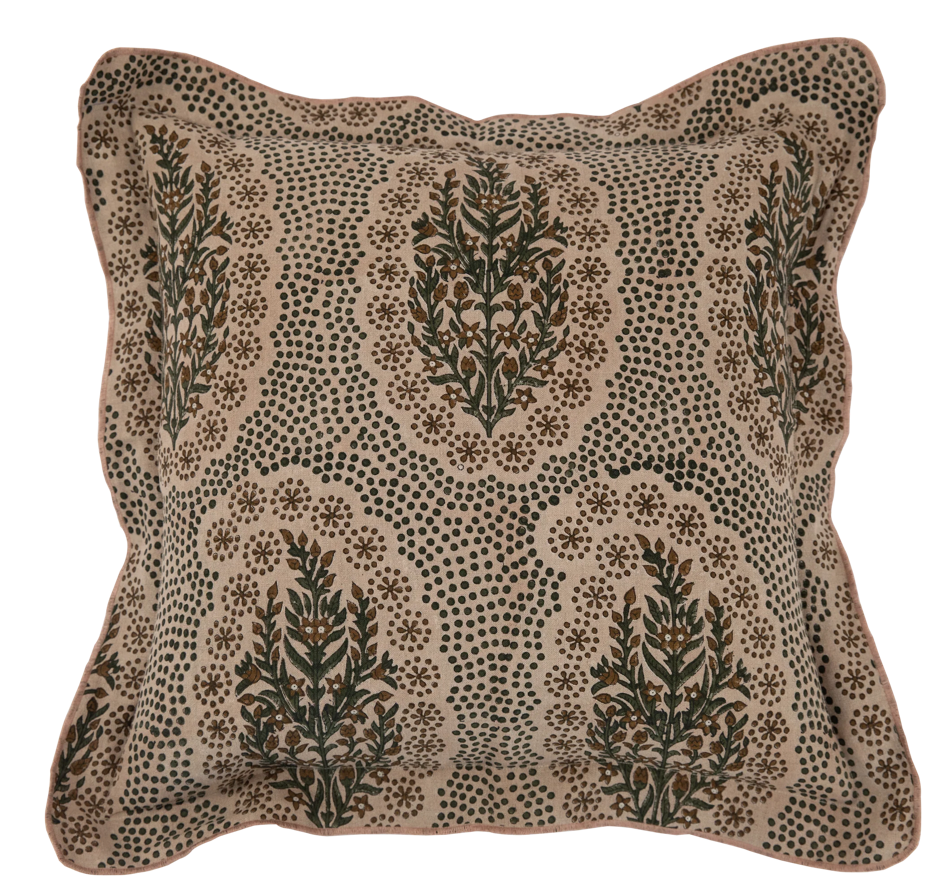 Winfleur Grande Rose Hand Block-Printed Linen Pillow