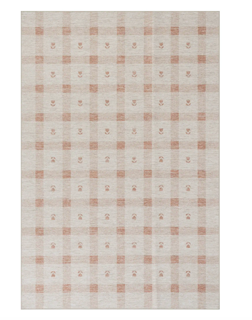 Gingham Machine Washable Rug
