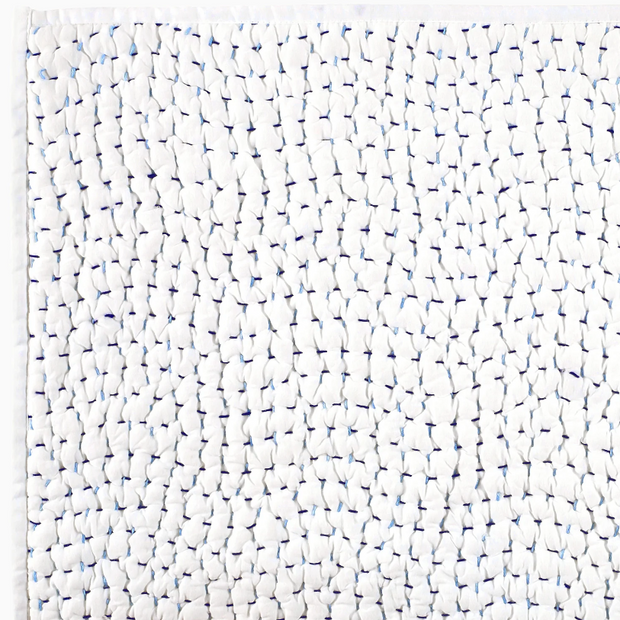 Organic Hand Stitched Light Indigo Quilt - Queen